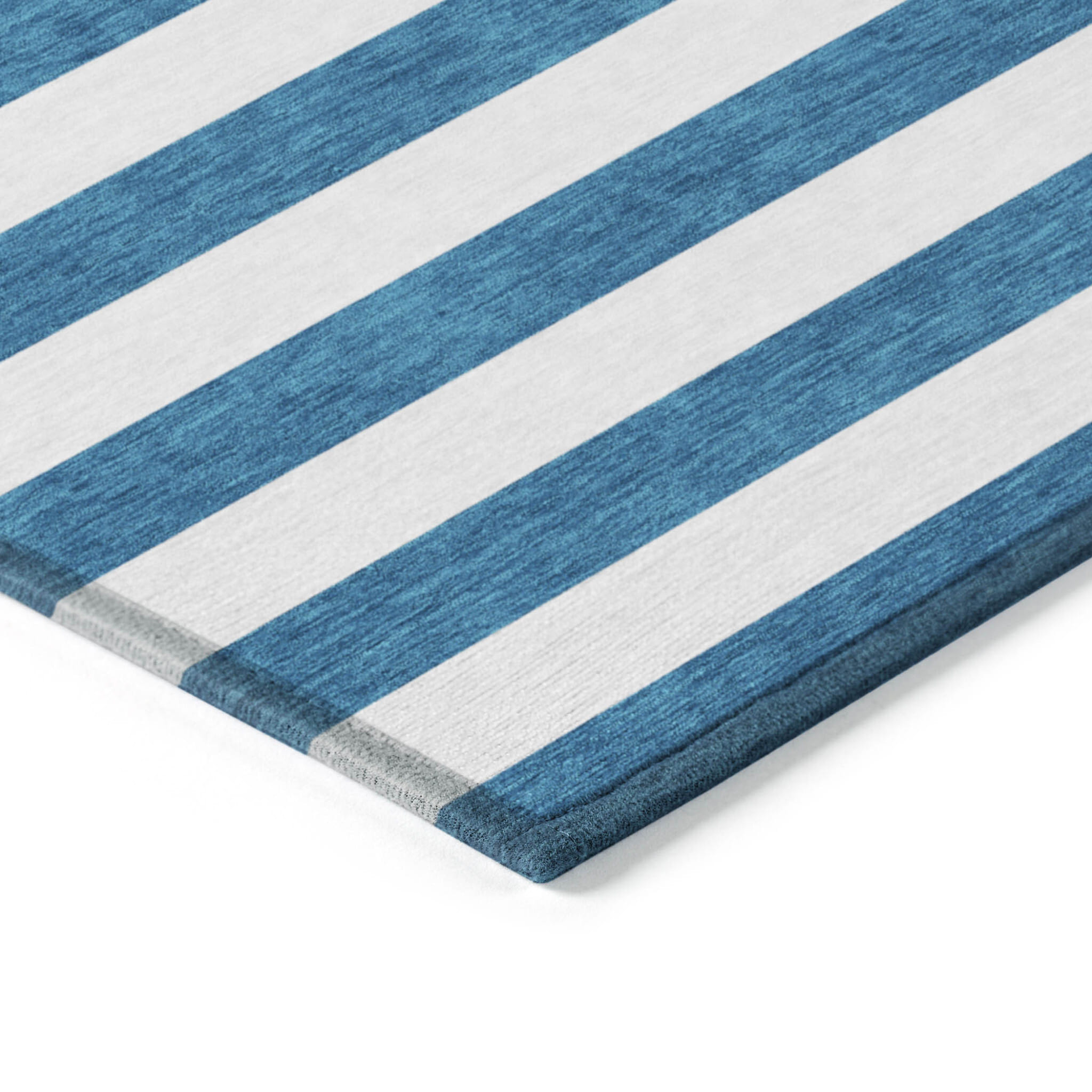 2' X 3' Navy Blue Striped Washable Non Skid Indoor Outdoor Area Rug