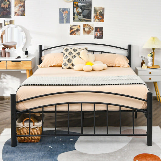 Costway Modern Platform Bed with Headboard and Footboard-Queen Size - Color: Black - Size: Queen Size