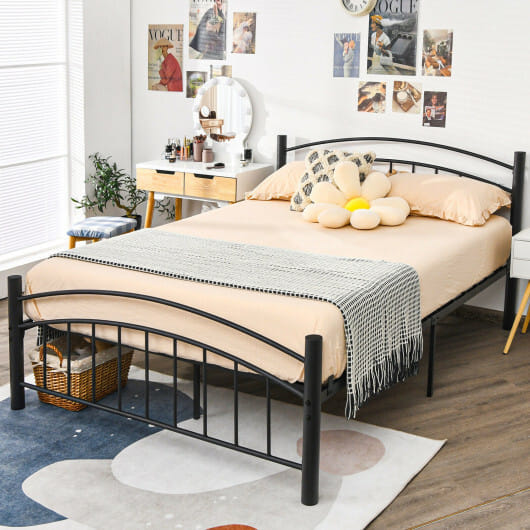 Costway Modern Platform Bed with Headboard and Footboard-Queen Size - Color: Black - Size: Queen Size