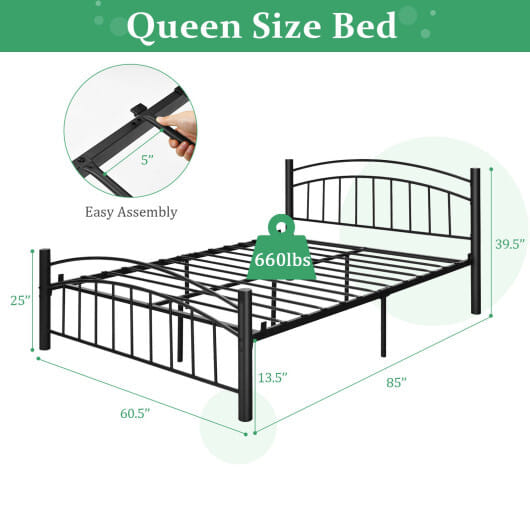 Costway Modern Platform Bed with Headboard and Footboard-Queen Size - Color: Black - Size: Queen Size