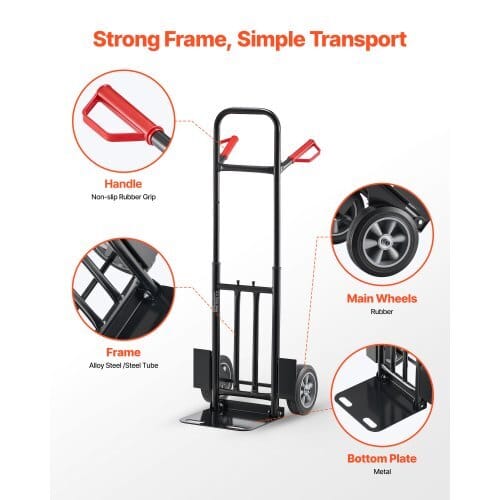 Hand Truck, 600 lbs Load Capacity, Heavy-Duty Hand Truck Dolly with Wheels & Telescoping Handle, Portable Trolley Dolly with Tie-down Strap for Moving Home, Office, Warehouse, Supermarket