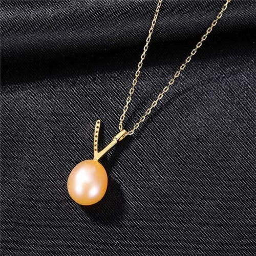 Cubic Zirconia Embellished V Letter Pearl Wholesale 925 Sterling Silver Necklace - Pink