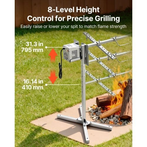 Rotisserie Grill, AC120V 8 Level Height Electric Rotisserie Grill Kit, BBQ Grills Rotisseries Kit with 132 lbs Load Capacity, 38W Motor, Stainless Steel Automatic Grilling Kits for Parties