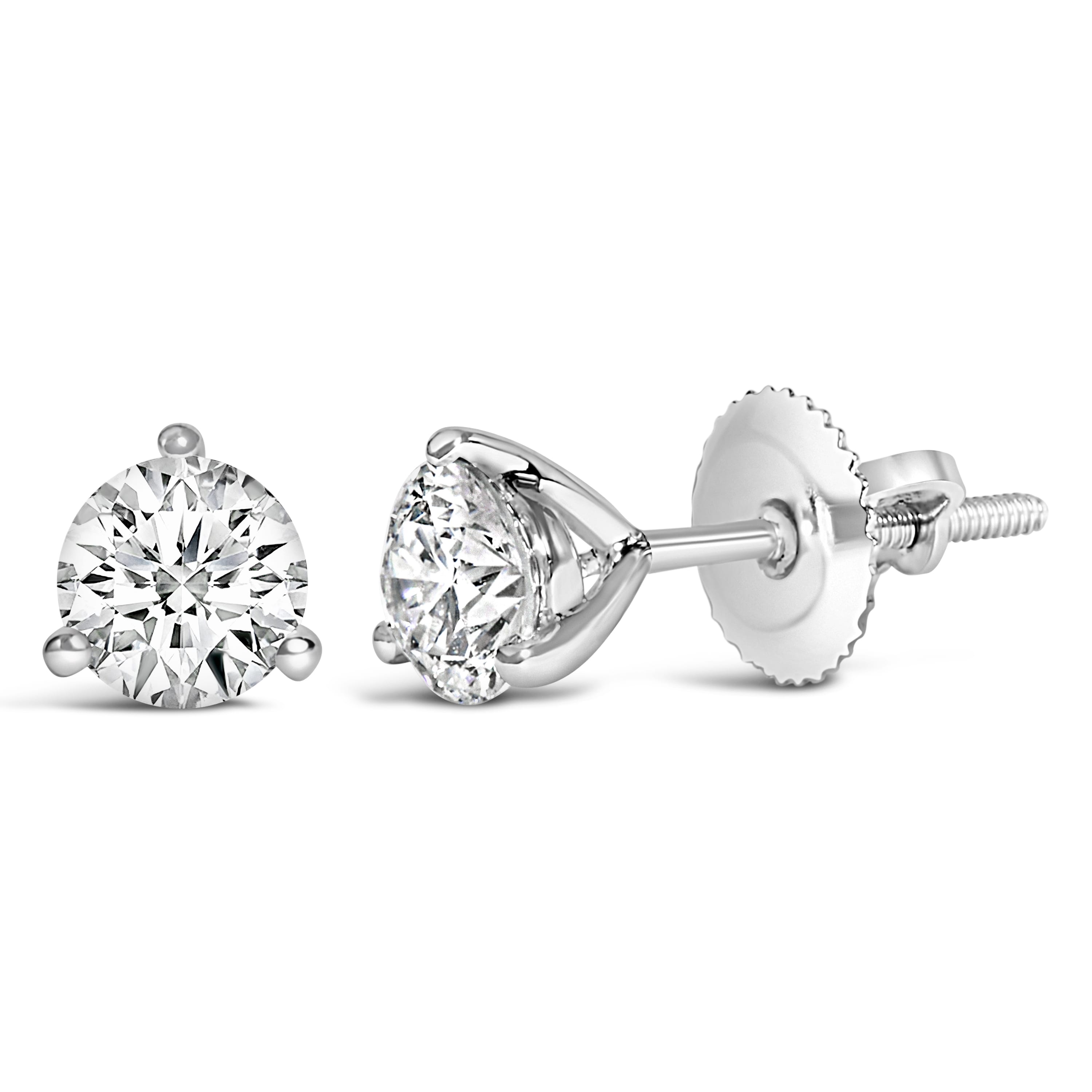 14K White Gold 3/4 Cttw 3-Prong Martini Set Brilliant Round-Cut Solitaire Lab Grown Diamond Screwback Stud Earrings (F-G Color, VS1-VS2 Clarity)