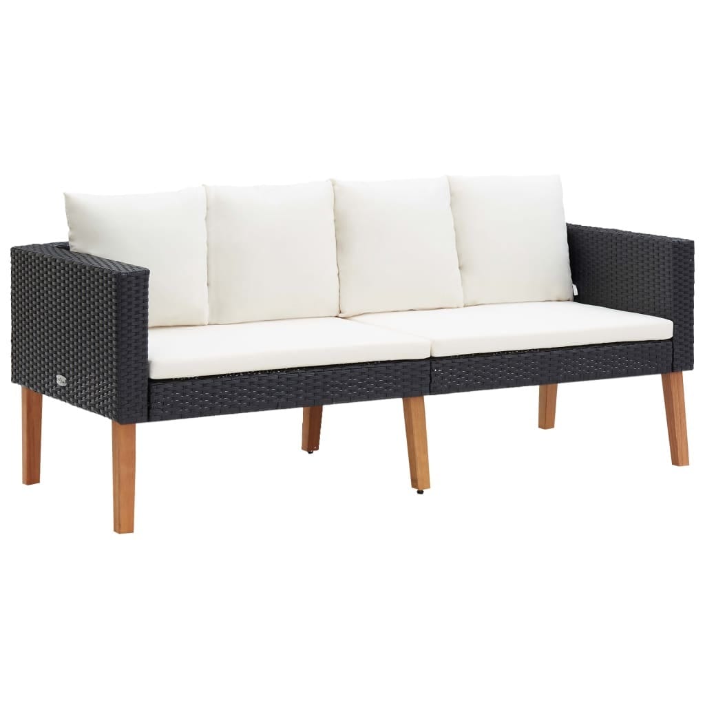 2 Piece Patio Lounge Set with Cushions Poly Rattan Black