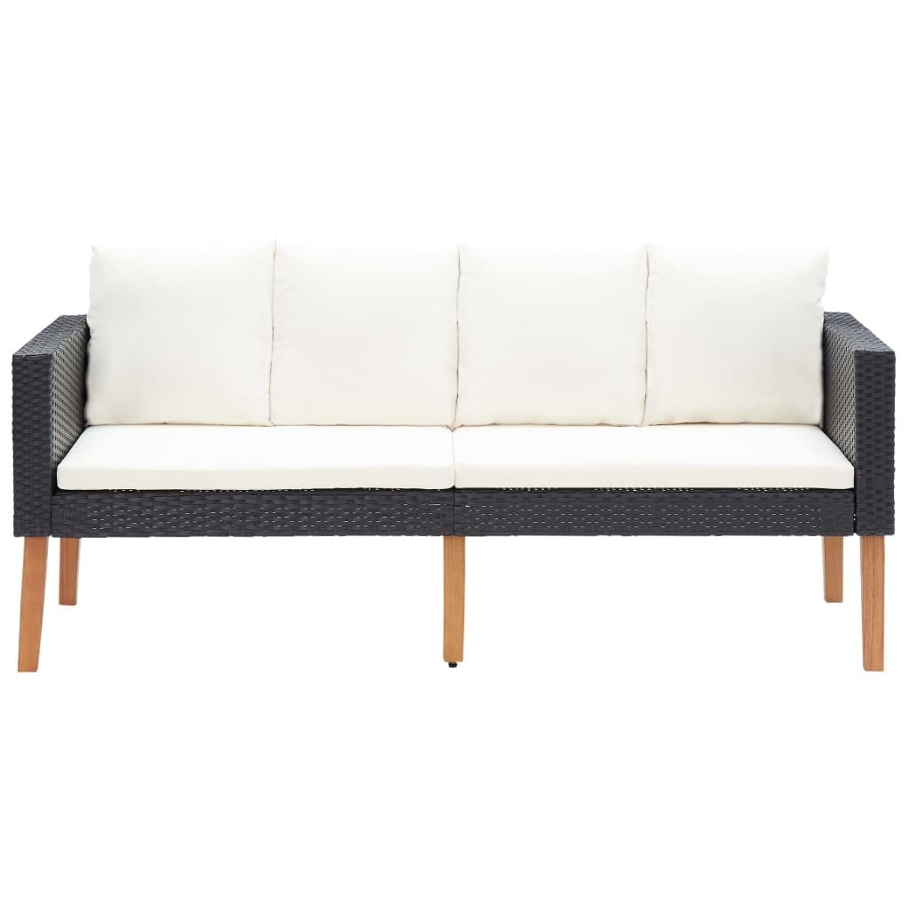 2 Piece Patio Lounge Set with Cushions Poly Rattan Black