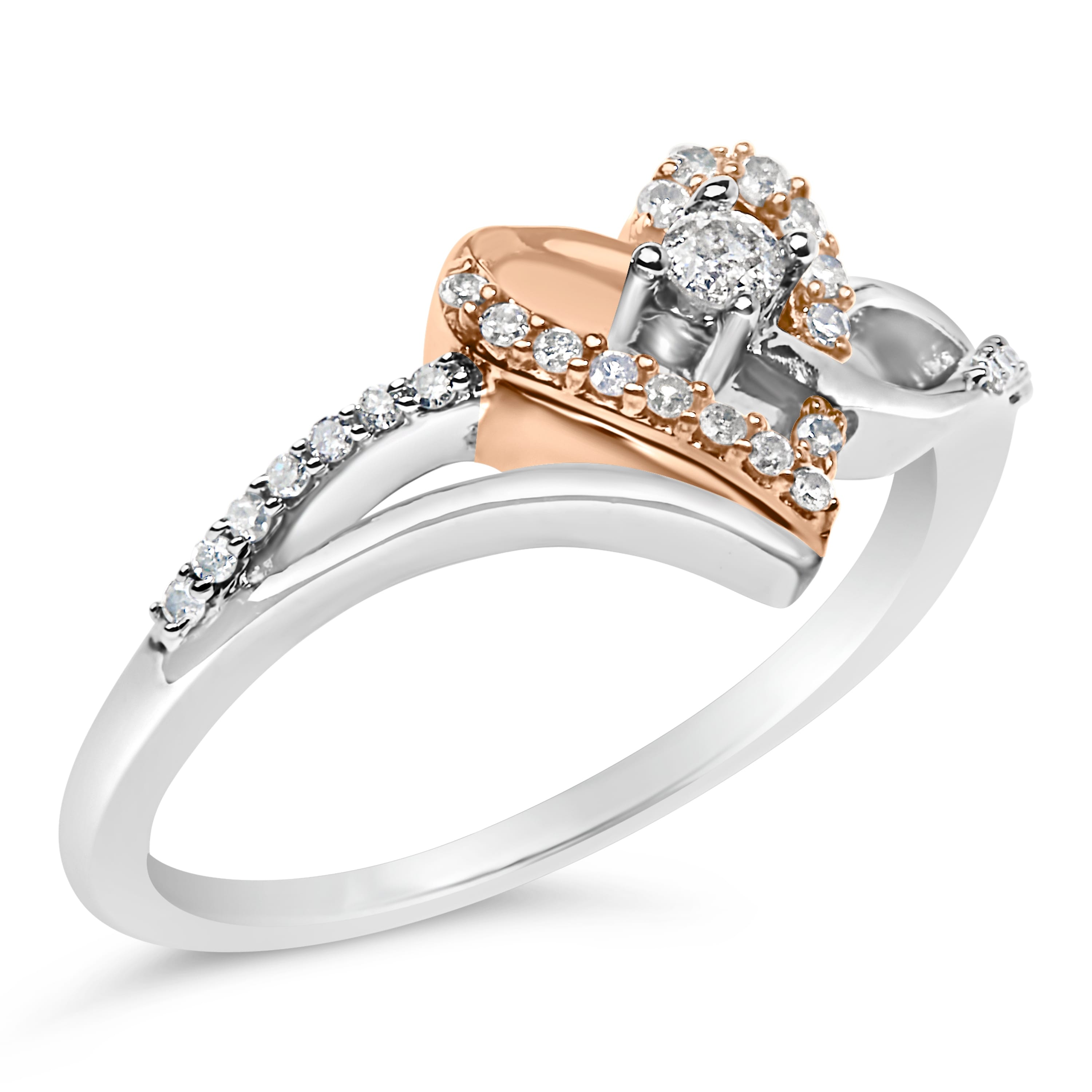 10K Rose Gold over .925 Sterling Silver 1/5 Cttw Diamond Split Shank Open Heart Cocktail Ring (I-J Color, I2-I3 Clarity)