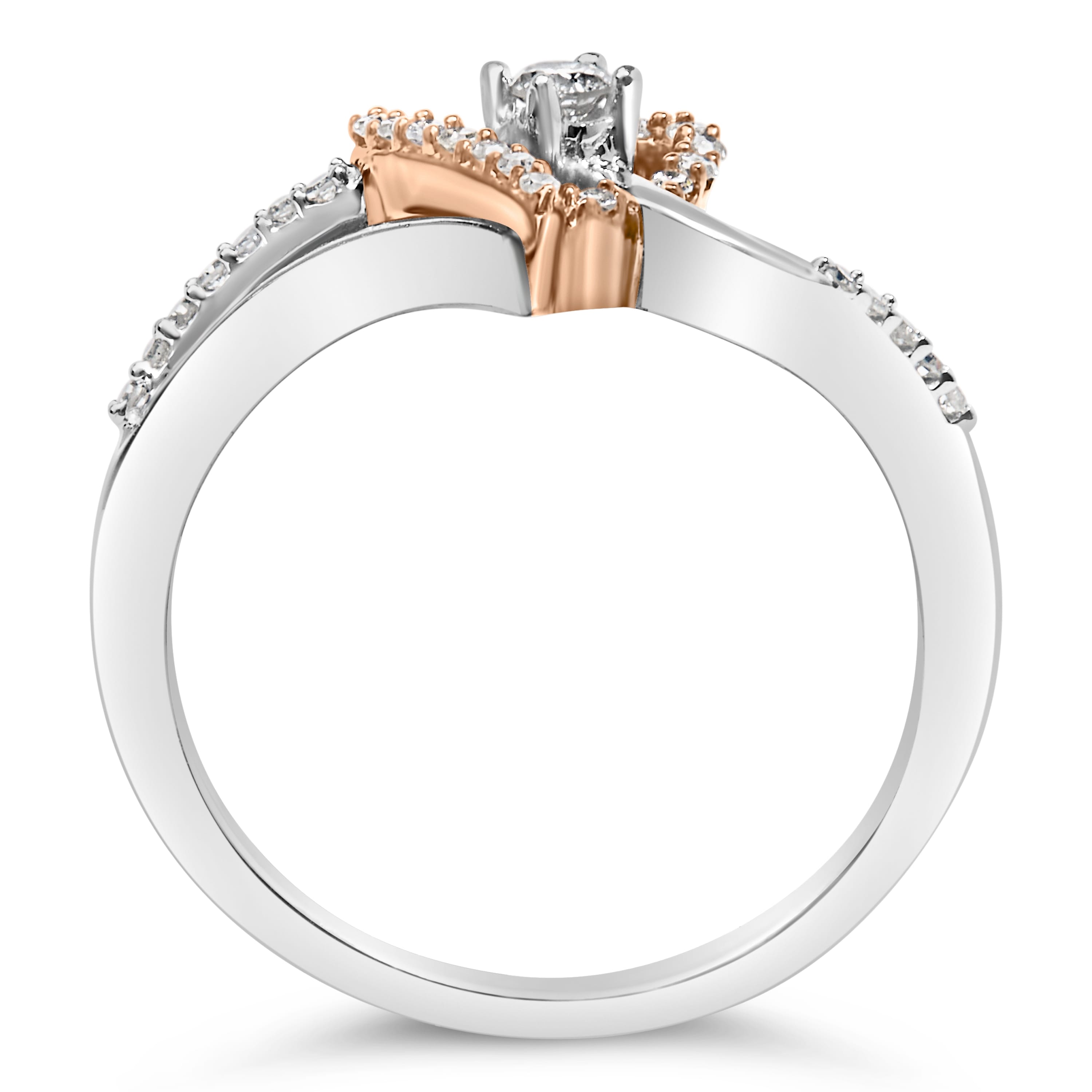 10K Rose Gold over .925 Sterling Silver  1/5  Cttw Diamond Split Shank Open Heart Cocktail Ring (I-J Color, I2-I3 Clarity)