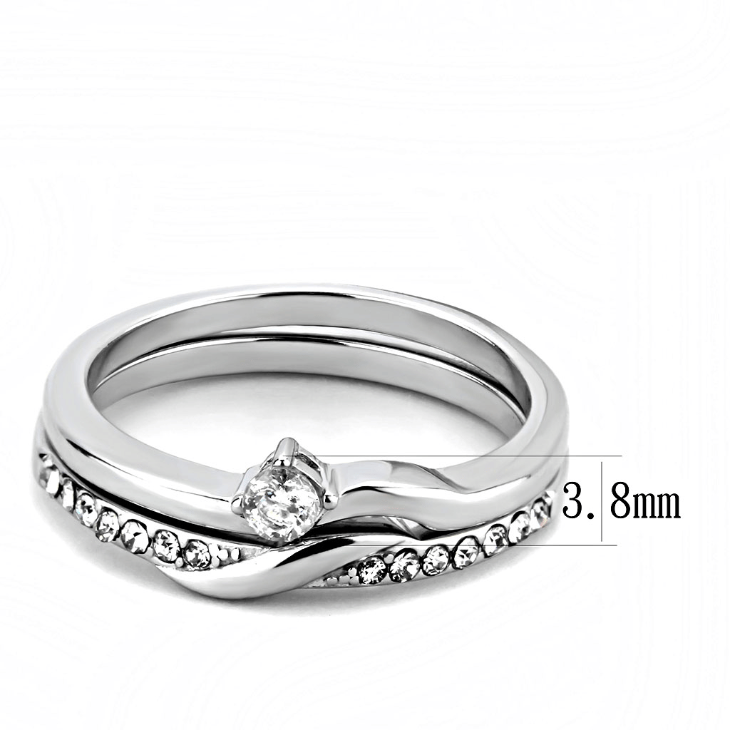 TK3508 - High polished (no plating) Stainless Steel Ring with AAA Grade CZ in Clear