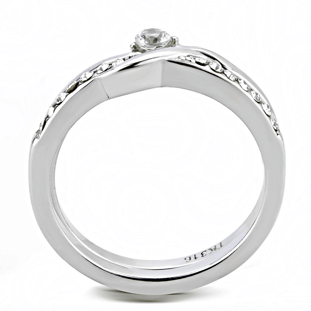 TK3508 - High polished (no plating) Stainless Steel Ring with AAA Grade CZ in Clear