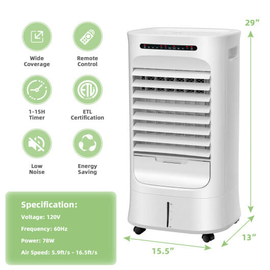 Costway 4-in-1 Portable Evaporative Air Cooler with Timer and 3 Modes-White