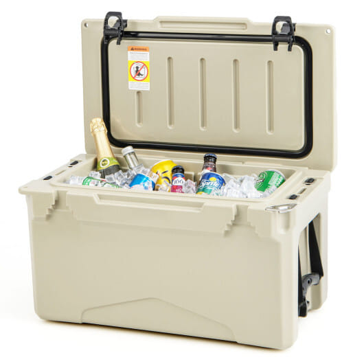 Rotomolded Cooler with Integrated Cup Holders and Bottle Opener-Gray