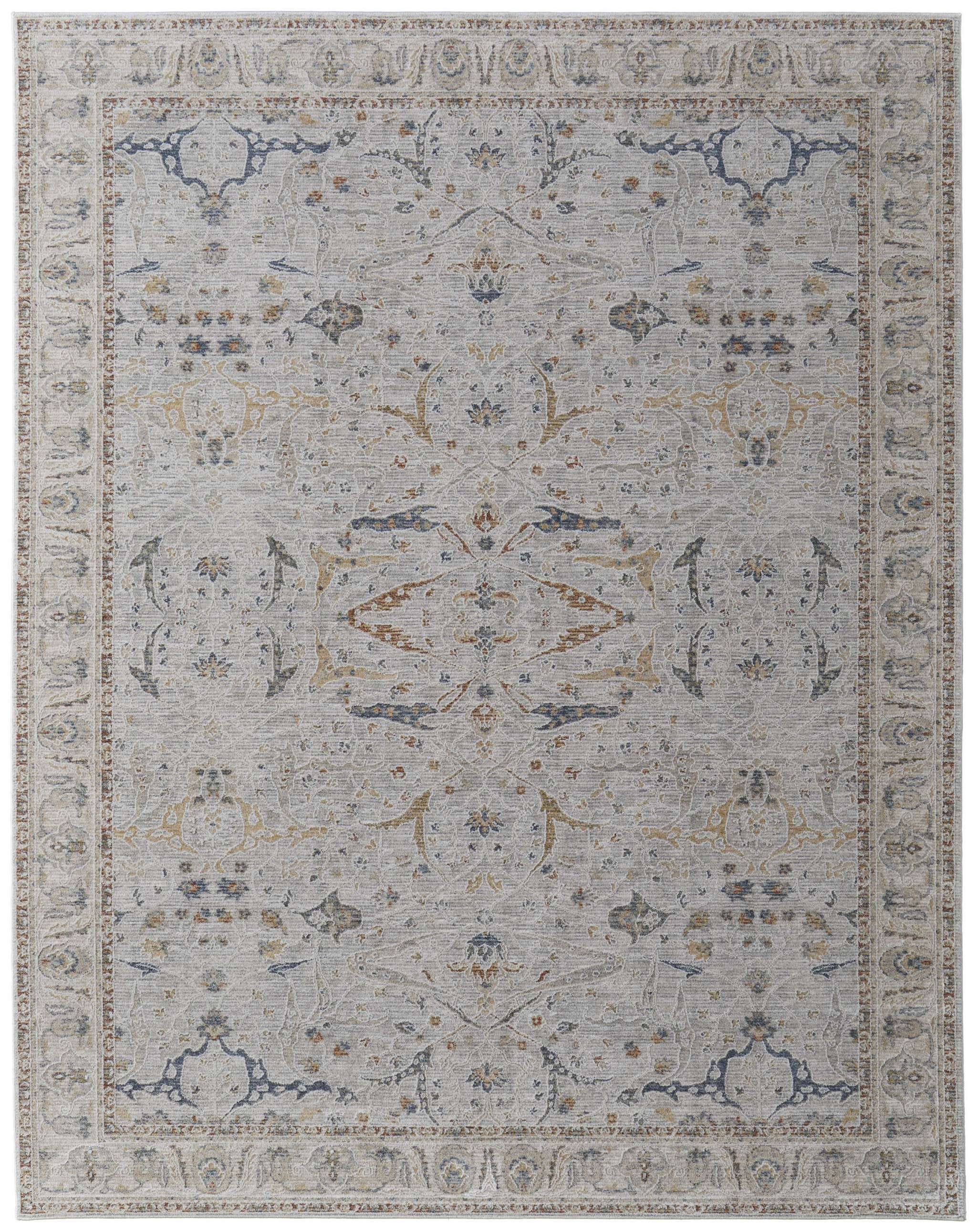 2' X 3' Ivory Taupe and Blue Ikat Power Loom Worn Faded Area Rug With Fringe