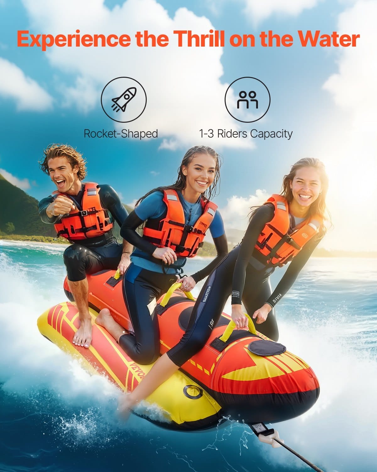 Towable Tubes for Boating, 1-3 Riders Inflatable Boat Tubes and Towables, 510lbs Capacity Hot Dog Water Sport Tube for Boat to Pull - with Full Nylon Cover, Padded Handles & Speed Safety Valve