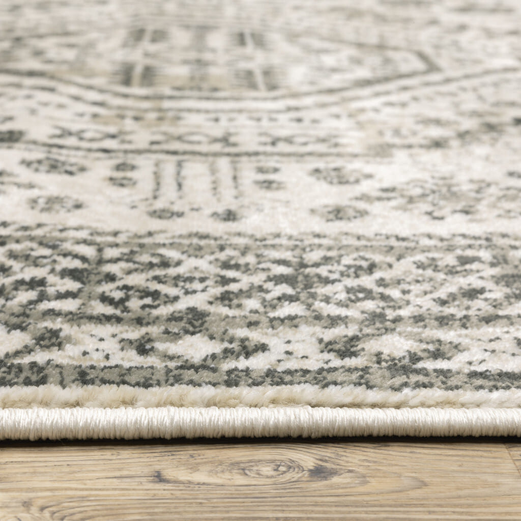 10' X 13' Gray and Ivory Oriental Power Loom Area Rug