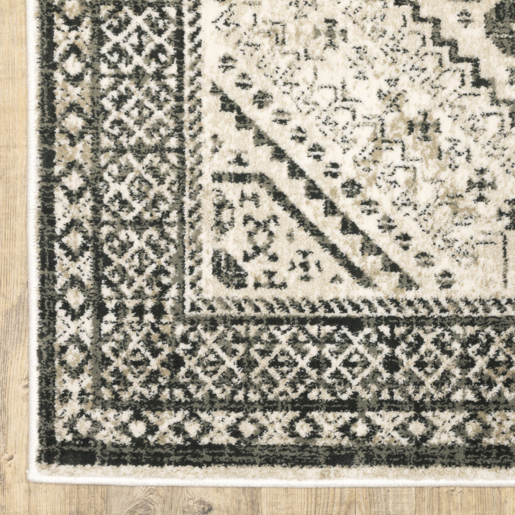 10' X 13' Gray and Ivory Oriental Power Loom Area Rug