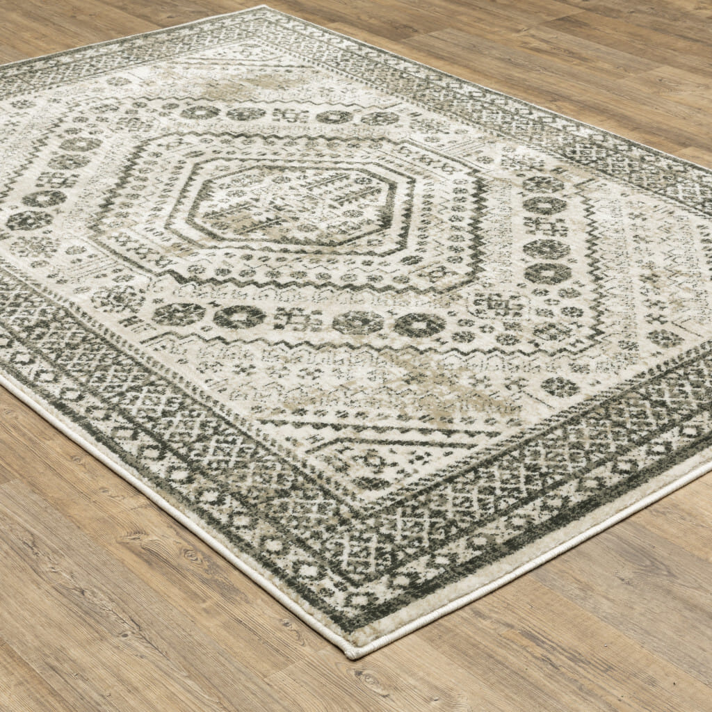 10' X 13' Gray and Ivory Oriental Power Loom Area Rug