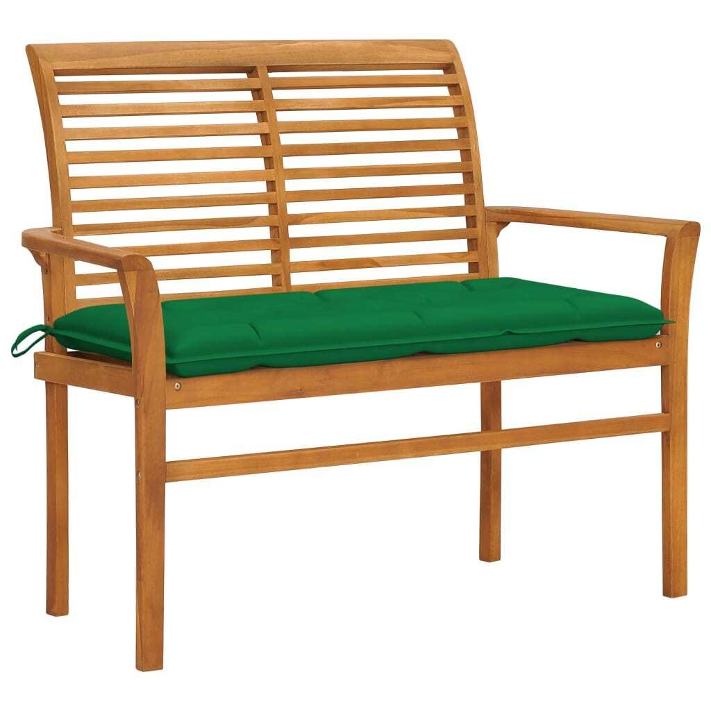 Patio Bench with Green Cushion 44.1" Solid Teak Wood