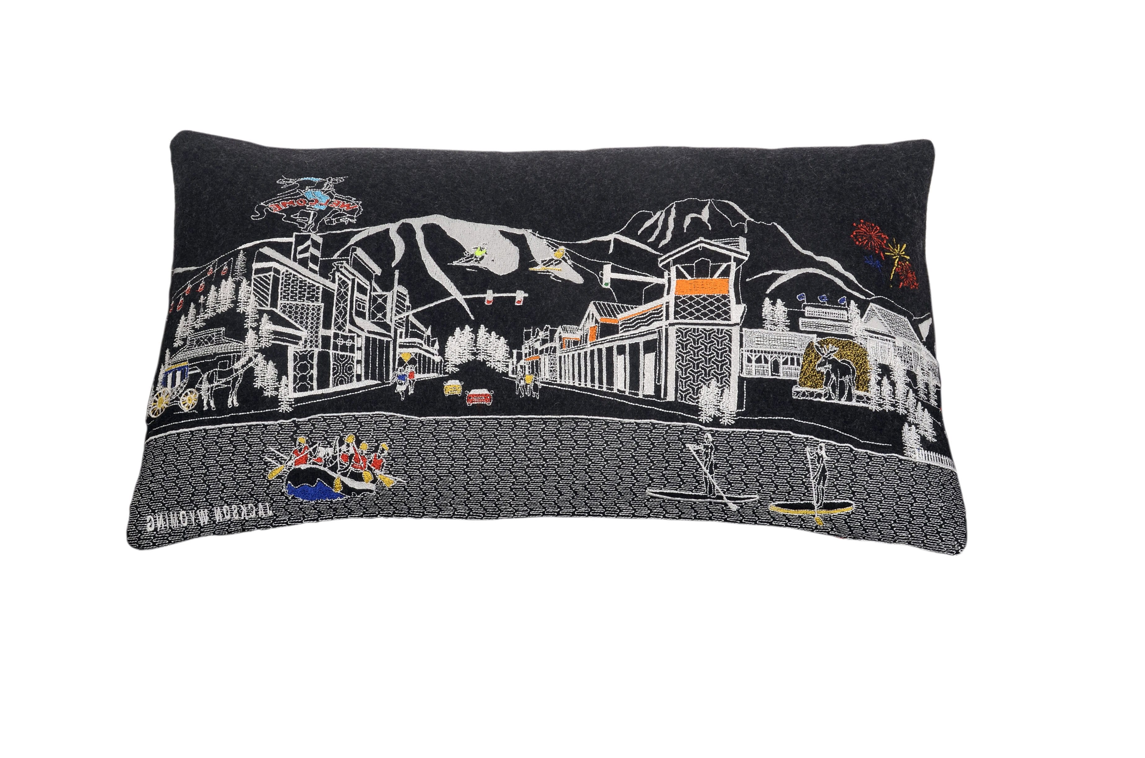 25" Black Jackson Nighttime Skyline Lumbar Decorative Pillow