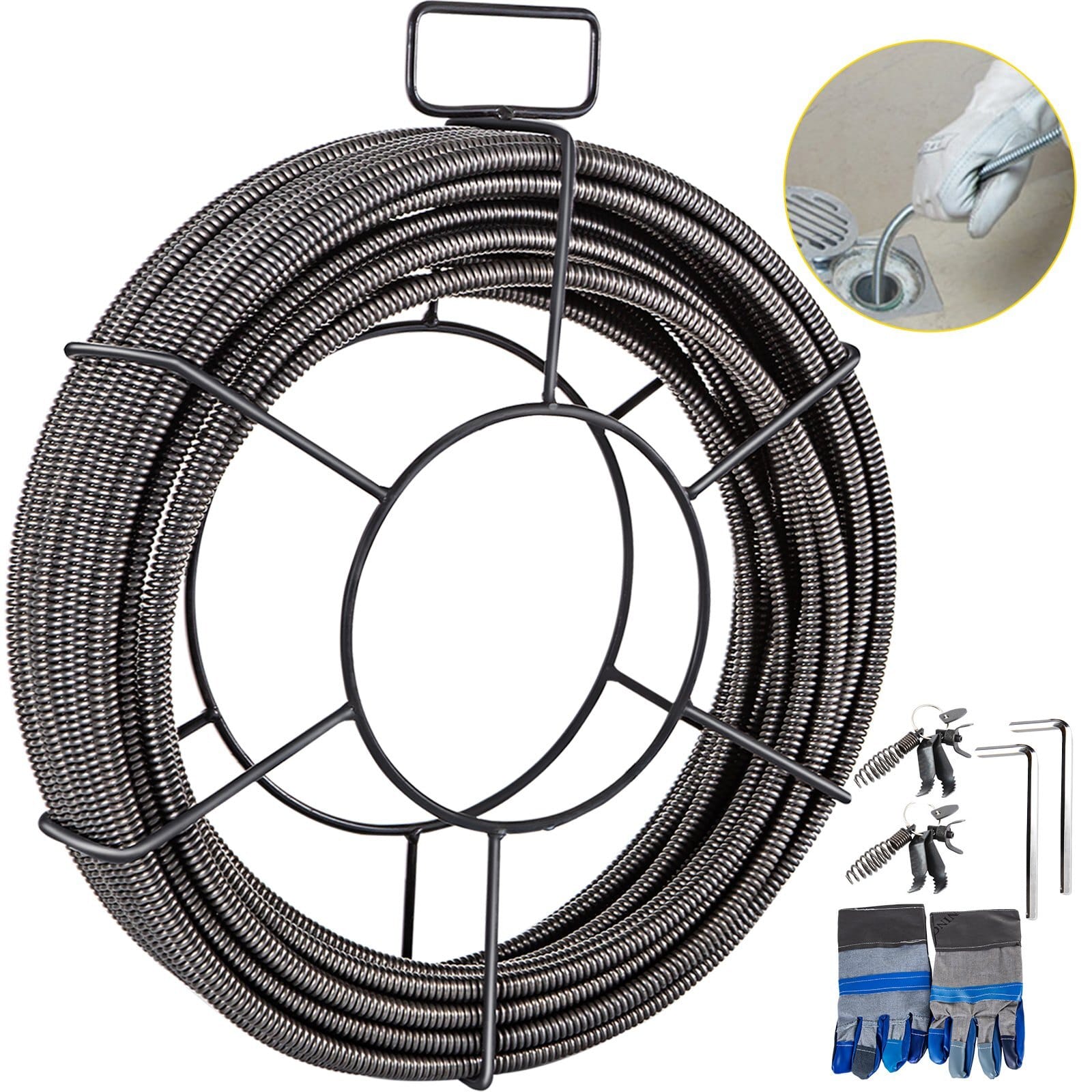 Drain Cleaning Cable 75 Feet x 1/2 Inch Solid Core Cable Sewer Cable Drain Auger Cable Cleaner Snake Clog Pipe Drain Cleaning Cable Sewer Drain Auger Snake Pipe
