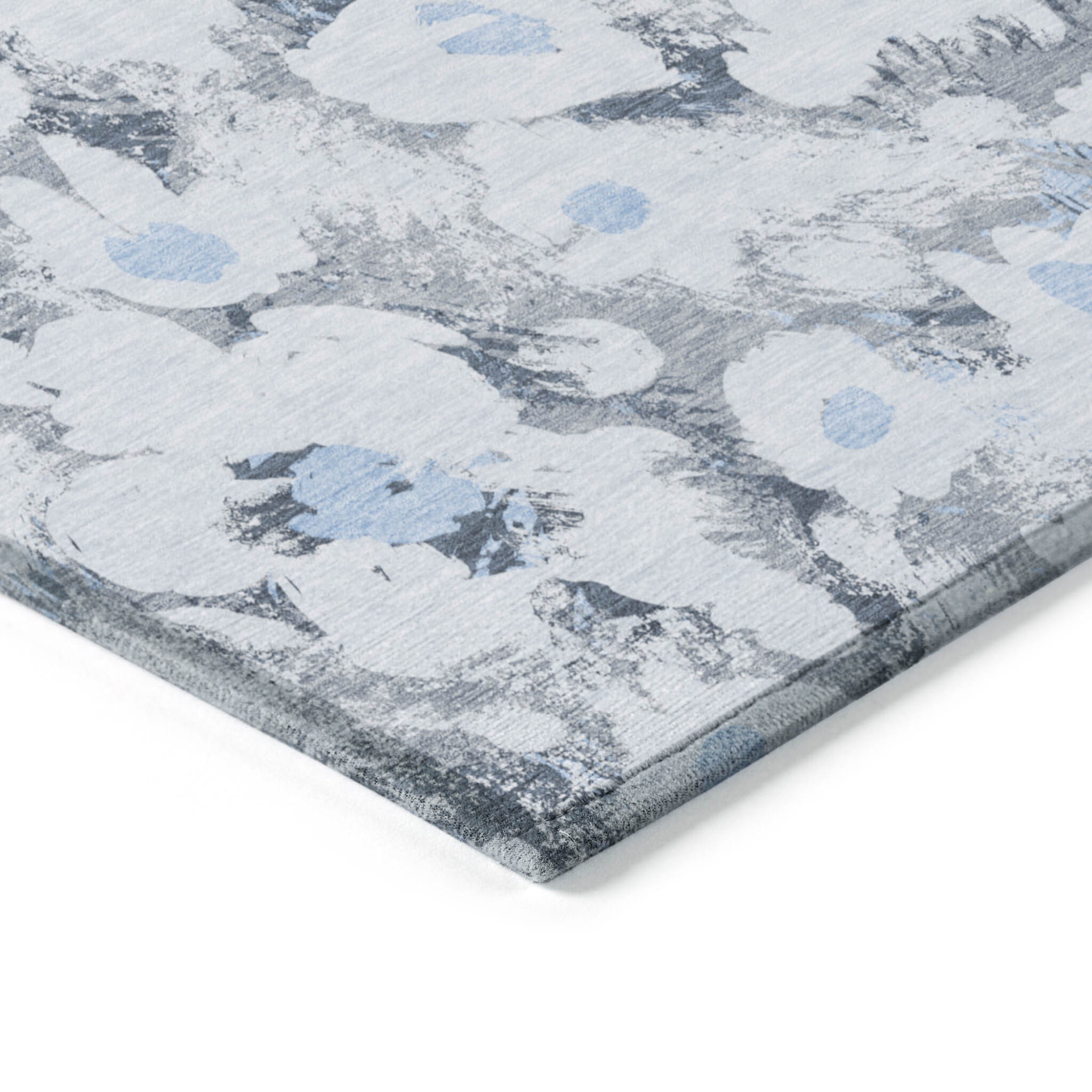 8' X 10' Denim Blue Floral Washable Non Skid Indoor Outdoor Area Rug