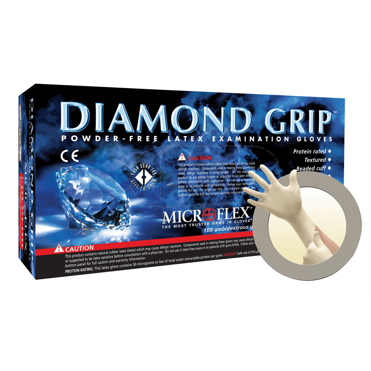 Microflex DIAMOND GRIP PF LATEX GLOVES LARGE 100PK