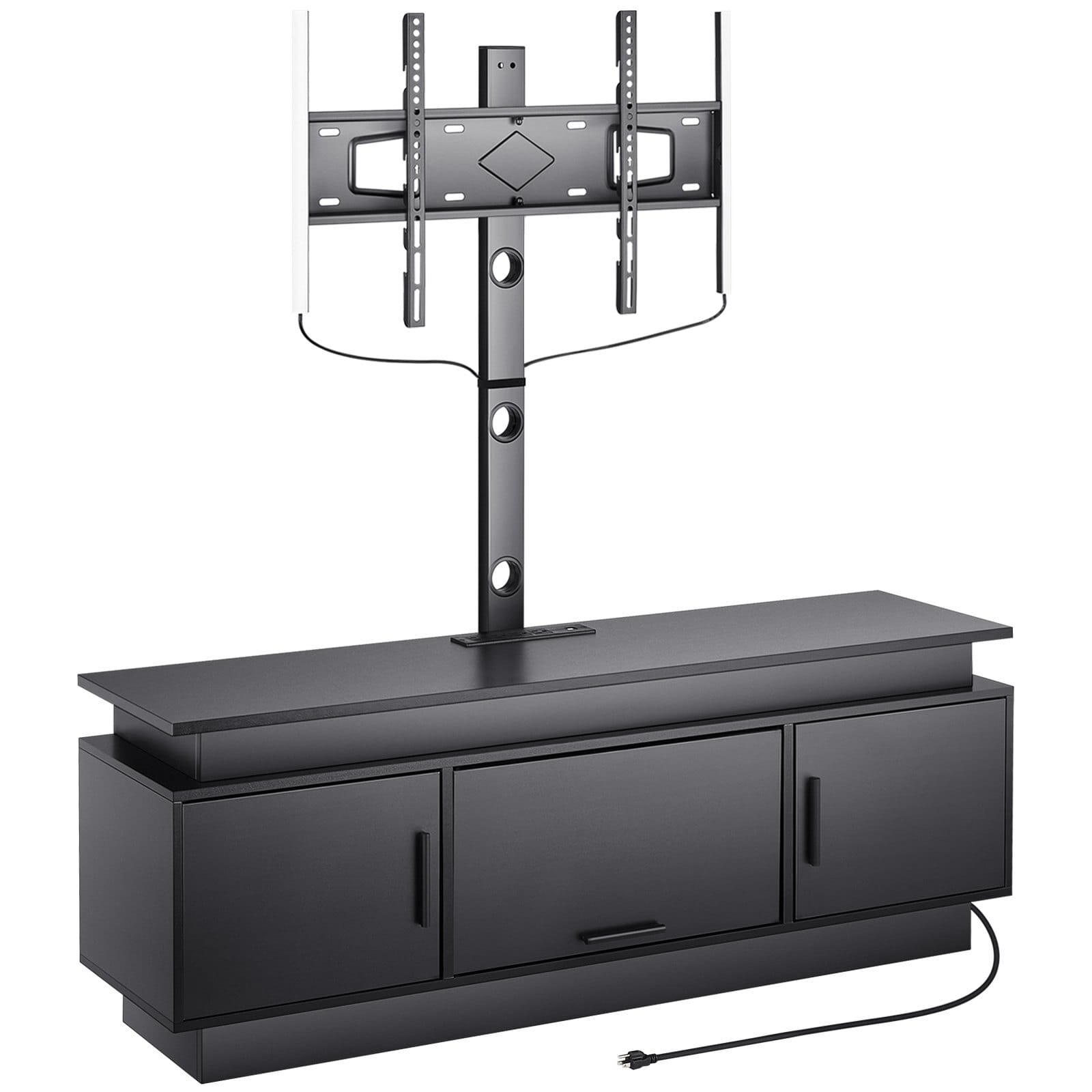 60" TV Stand with Mount for up to 75 in TVs, Entertainment Center with Power Outlet & LED Lights, Height Adjustable TV Console with Mount with 3 Tiers Storage Cabinets for Bedroom, Living Room