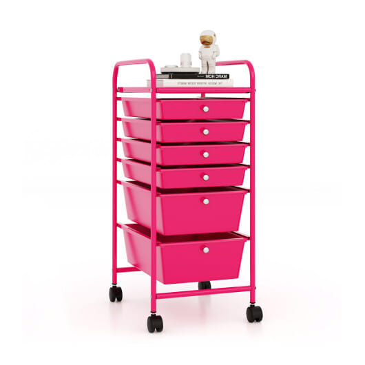 Costway Multifunctional 6 Drawers Rolling Storage Cart Organizer-Rose Red - Color: Rose Red