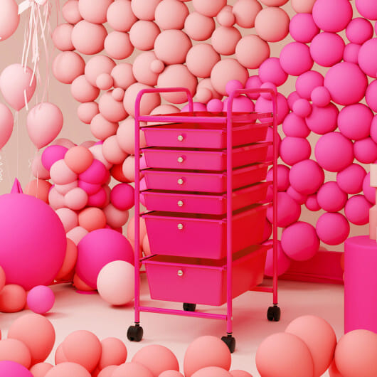 Costway Multifunctional 6 Drawers Rolling Storage Cart Organizer-Rose Red - Color: Rose Red