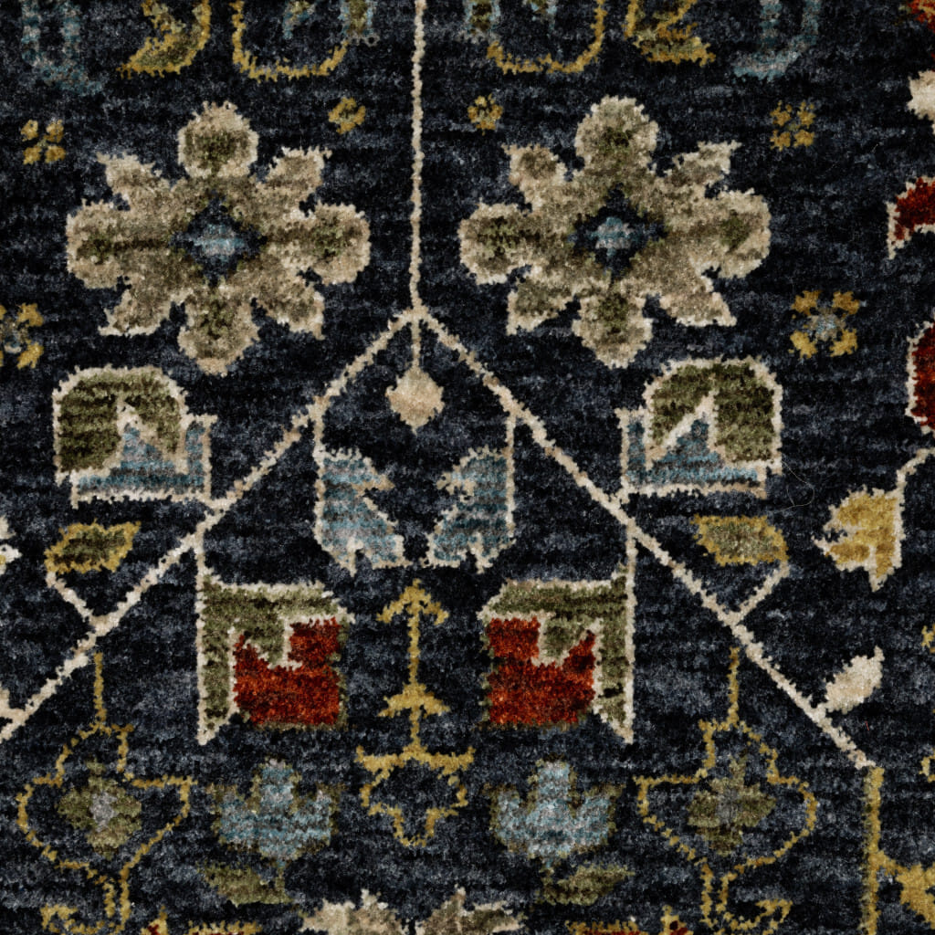 7' X 10' Blue and Ivory Oriental Power Loom Area Rug With Fringe