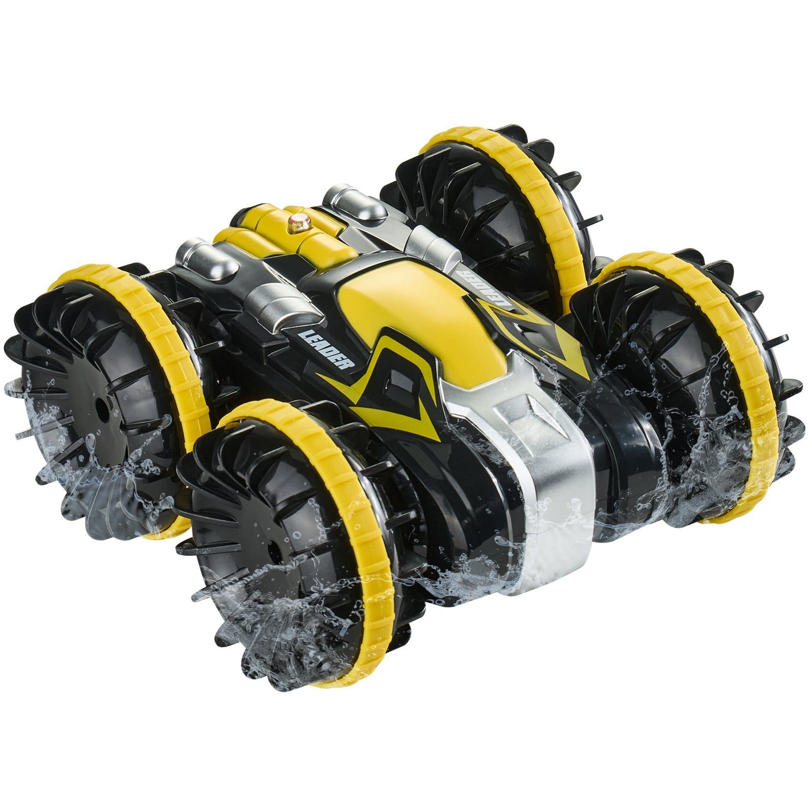 Amphibious Remote Control Car Boat, 2.4GHz 12 km/h, 4WD Waterproof RC Car for Kids, 360?° Rotating Stunt Car with 2 Batteries, All Terrain Water Beach Pool Toy for 6+ Year Old Boys Girls, Yellow