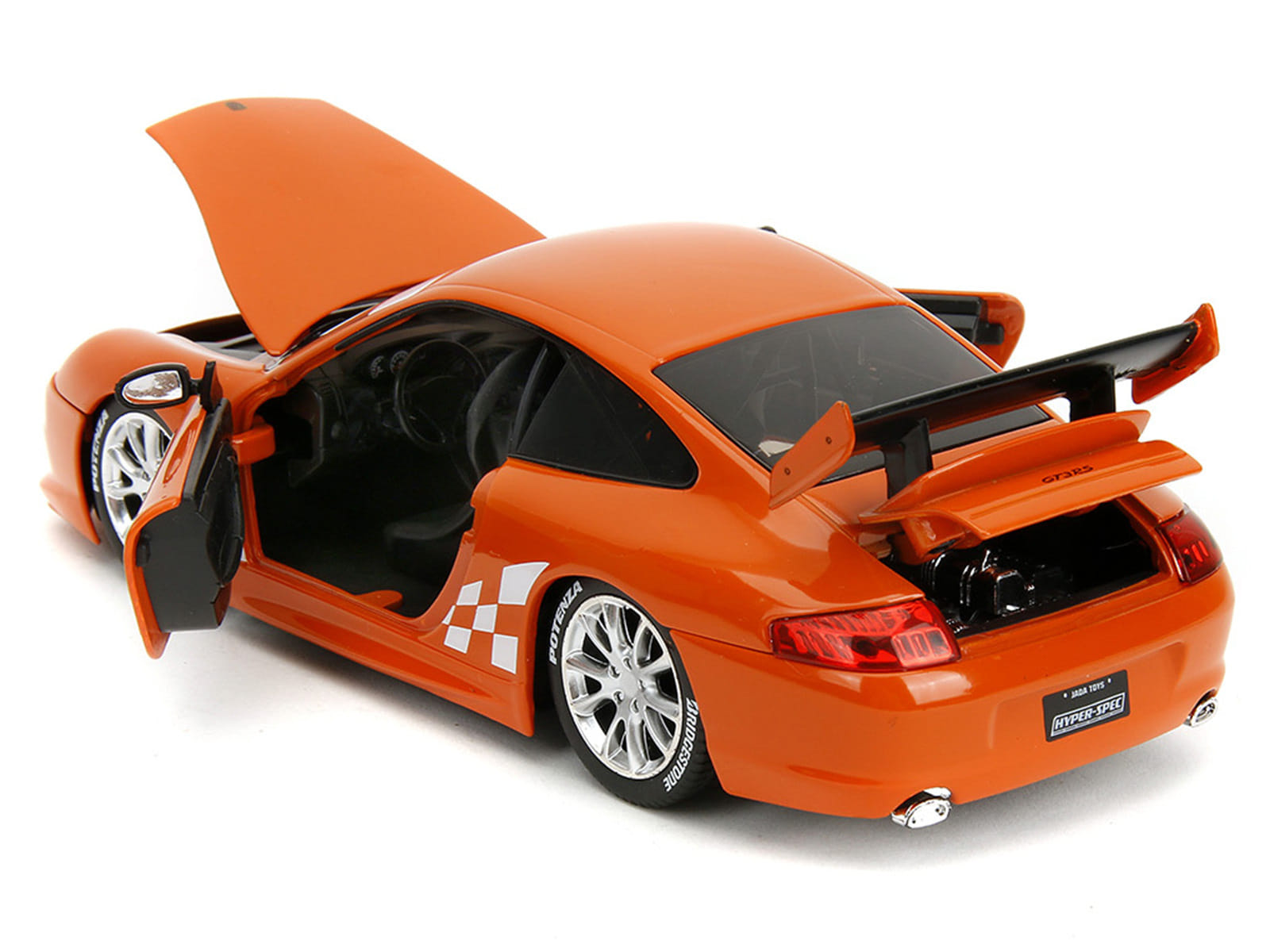 Porsche 911 GT3 RS (996) #008 "Bridgestone" Orange Metallic with White Graphics "Hyper-Spec" Series 1/24 Diecast Model Car by Jada