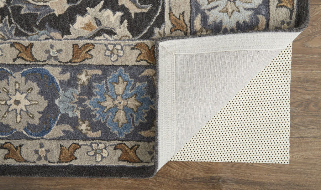 8' X 10' Taupe Blue And Ivory Wool Floral Tufted Handmade Stain Resistant Area Rug