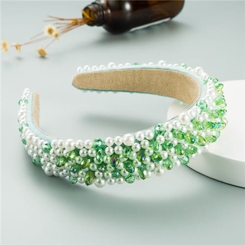 Crystal Beads and Pearls Mixed Fashion Women Costume Hair Hoop - Green