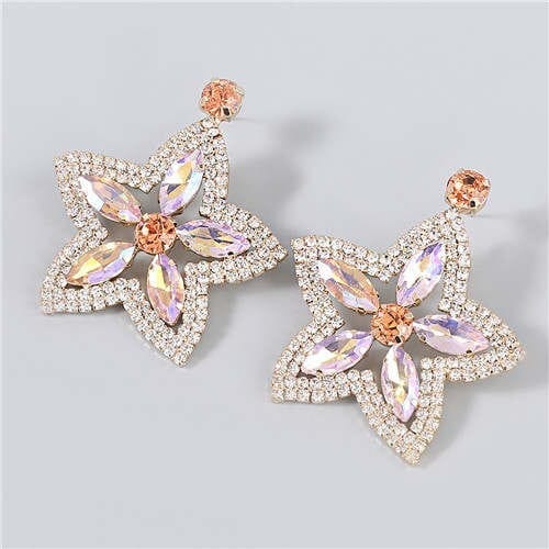 Boutique Fashion Hollow-out Pentagram Shape Rhinestone Super Shining Women Wholesale Earrings - Rose Gold