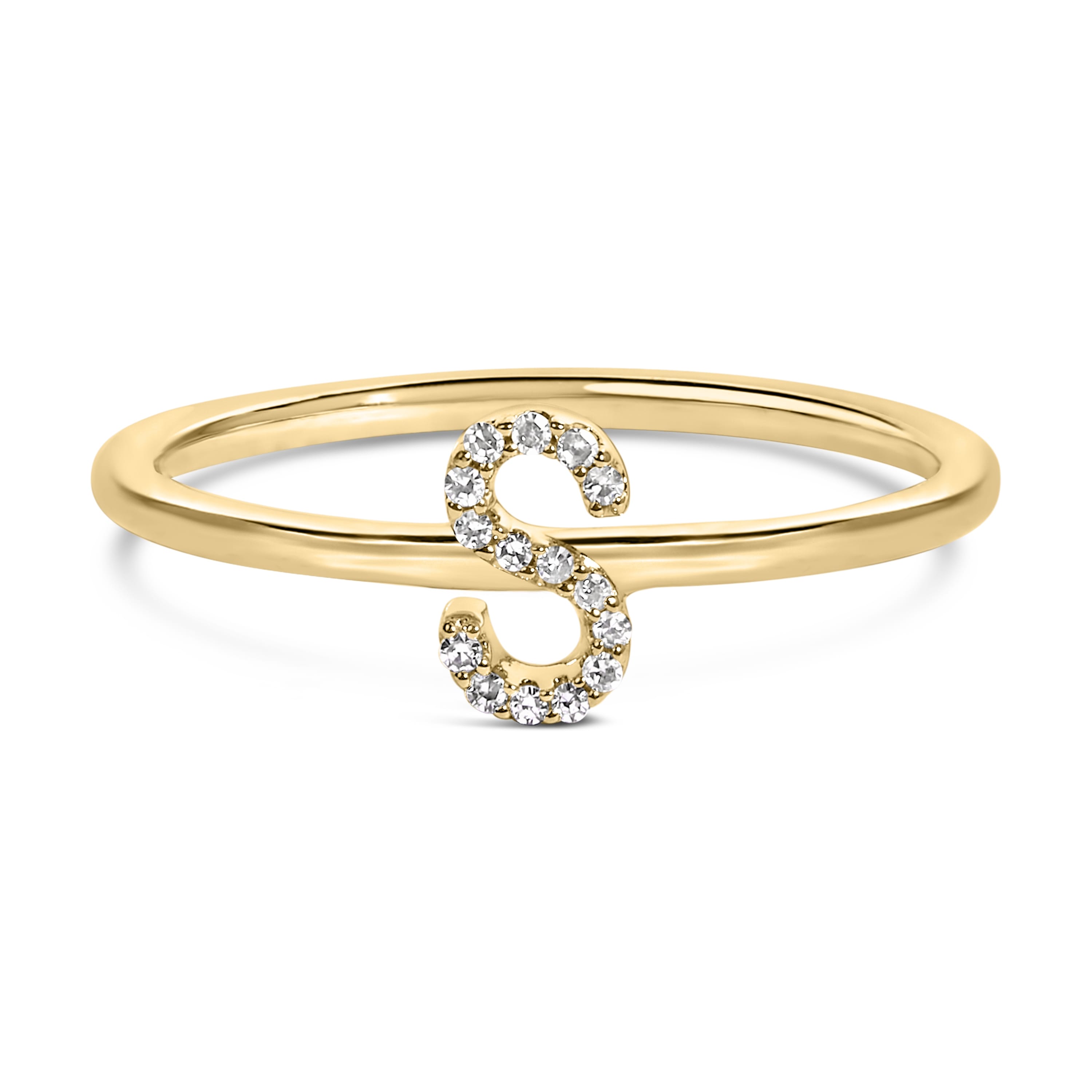 10K Yellow Gold Diamond Accent Initial "S" Ring