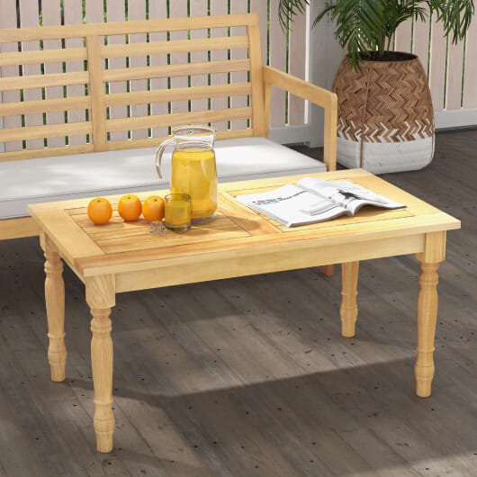 Patio Coffee Table with Solid Teak Wood Structure and Slatted Tabletop - Color: Natural