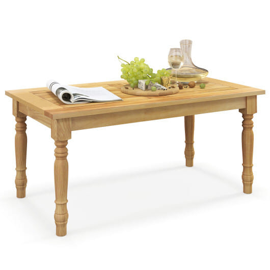 Patio Coffee Table with Solid Teak Wood Structure and Slatted Tabletop - Color: Natural
