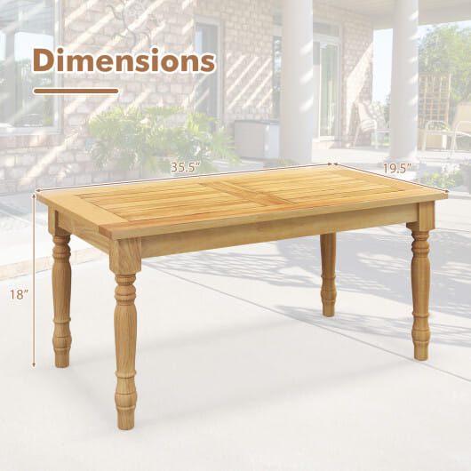 Patio Coffee Table with Solid Teak Wood Structure and Slatted Tabletop - Color: Natural