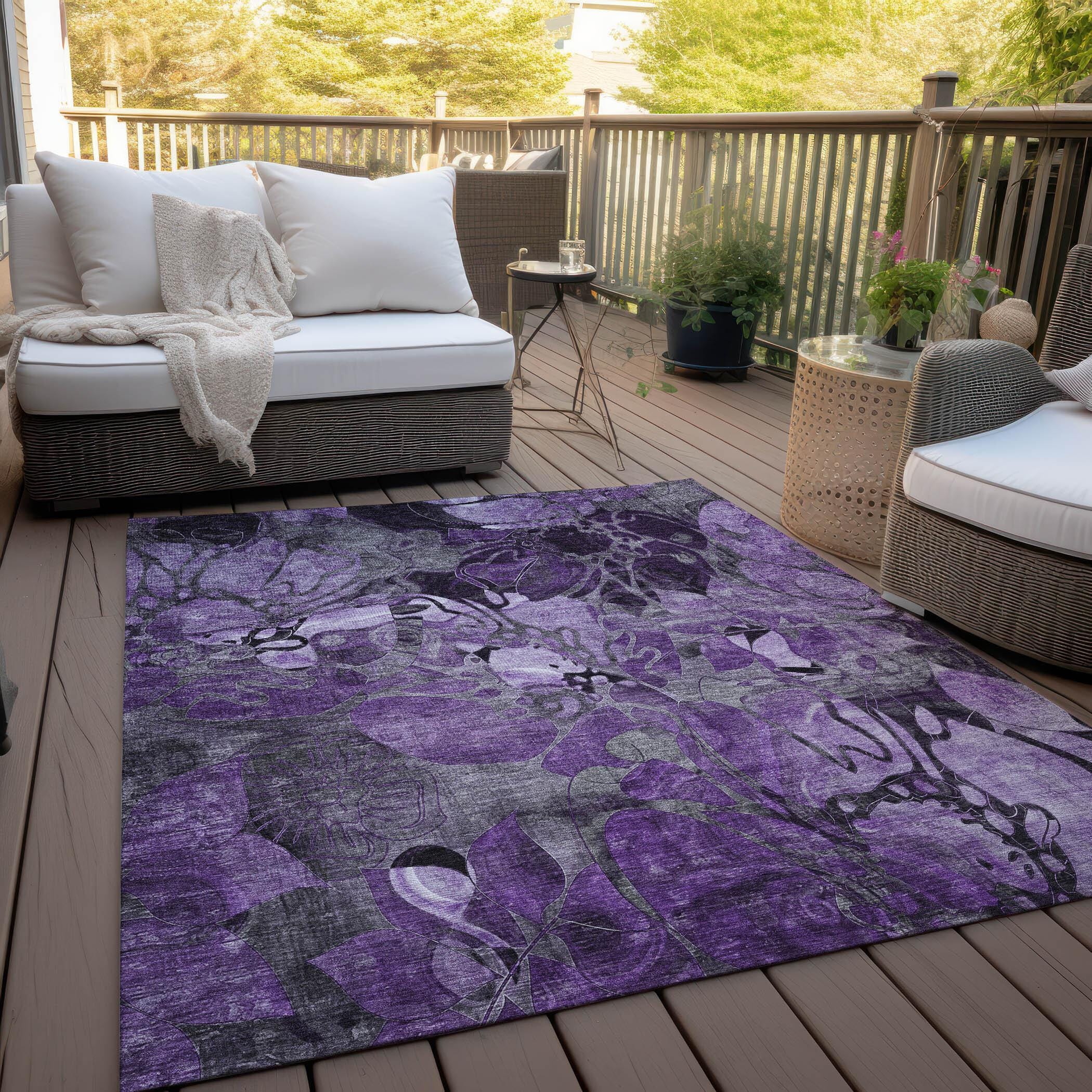10' X 14' Purple Abstract Washable Indoor Outdoor Area Rug