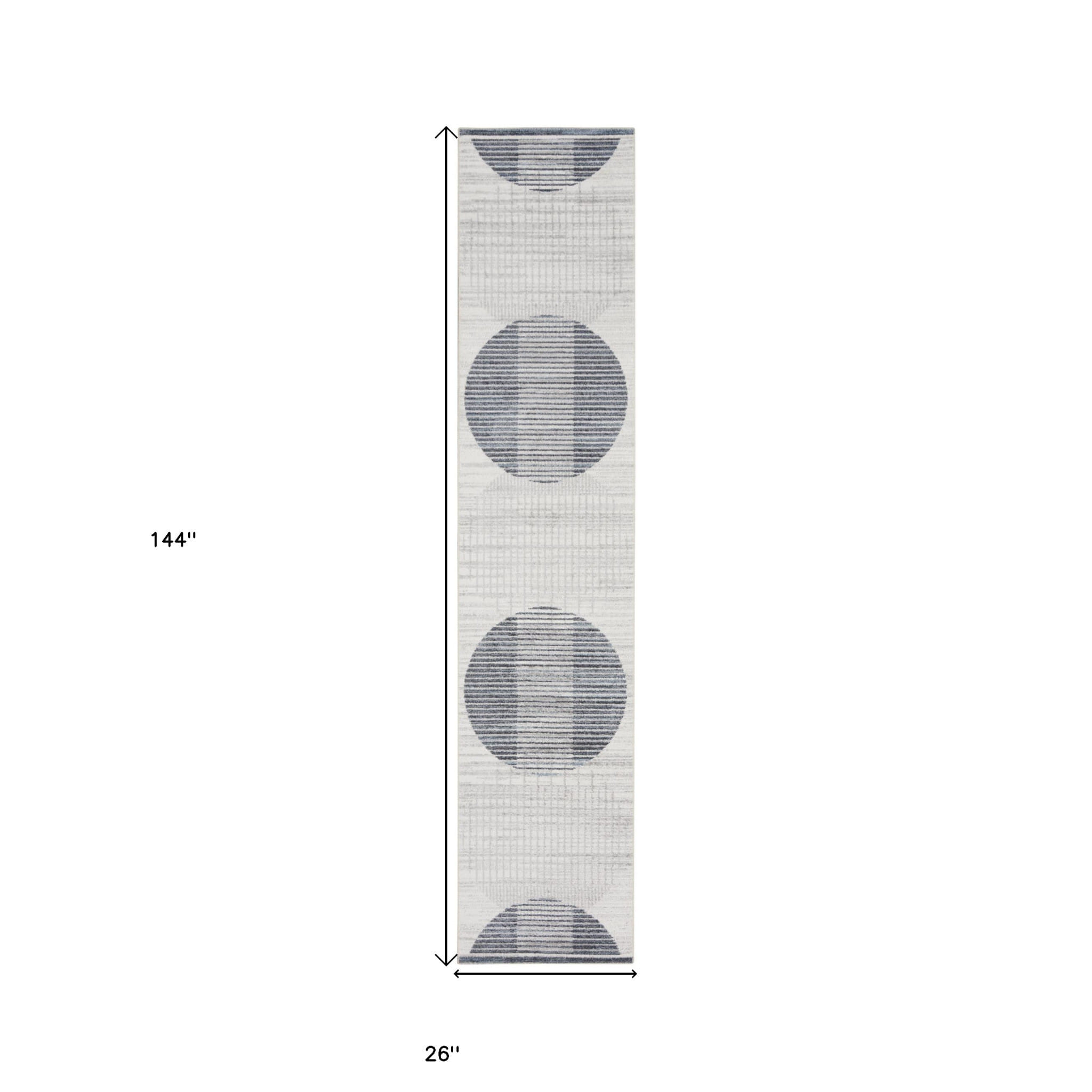 12' Runner Blue and Ivory Geometric Power Loom Washable Runner Rug