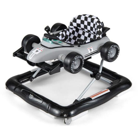 4-in-1 Baby Push Walker Activity Center Height Adjustable with Music Box-Gray - Color: Gray