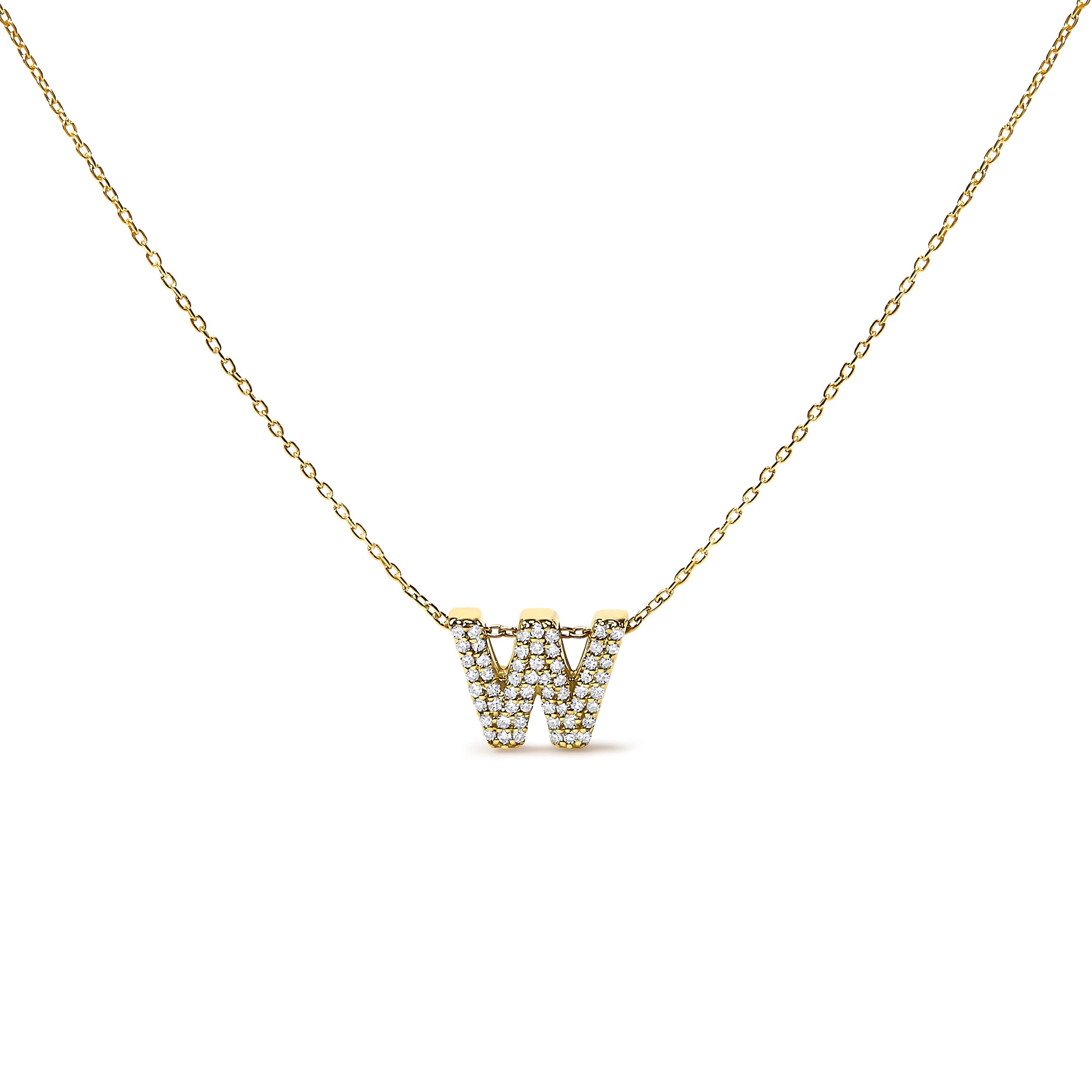10K Yellow Gold Diamond Accent "W" Initial Bubble Pendant Necklace