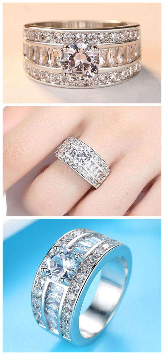 Shining Rhinestone Insearted Design Wholesale Jewelry Women Wide Costume Ring