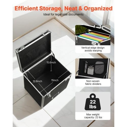 Portable File Storage Box, 15.6 x 12.6 x 15 inch Internal Chest Size, Locking Mobile Business Case with Telescopic Handle, Hand pull File Case for Office Home, Offices, Hospitals, Banks