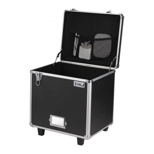Portable File Storage Box, 15.6 x 12.6 x 15 inch Internal Chest Size, Locking Mobile Business Case with Telescopic Handle, Hand pull File Case for Office Home, Offices, Hospitals, Banks