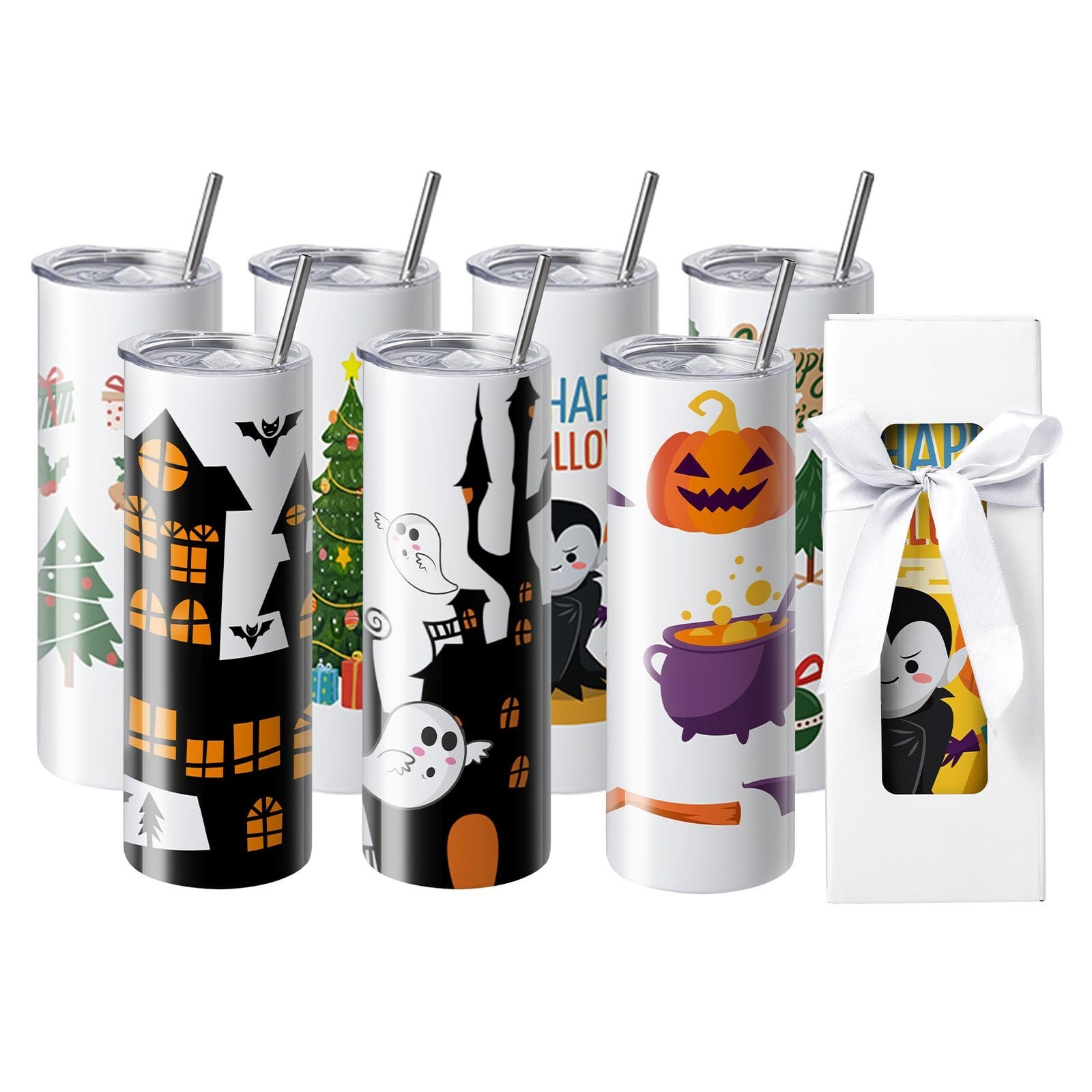 50 Pack Sublimation Tumblers 20oz Skinny Straight, Stainless Steel Sublimation Tumblers Blank, Stainless Steel Double Wall Tumbler for Heat Transfer Customized Gifts with Lid and Straw, Gift Box