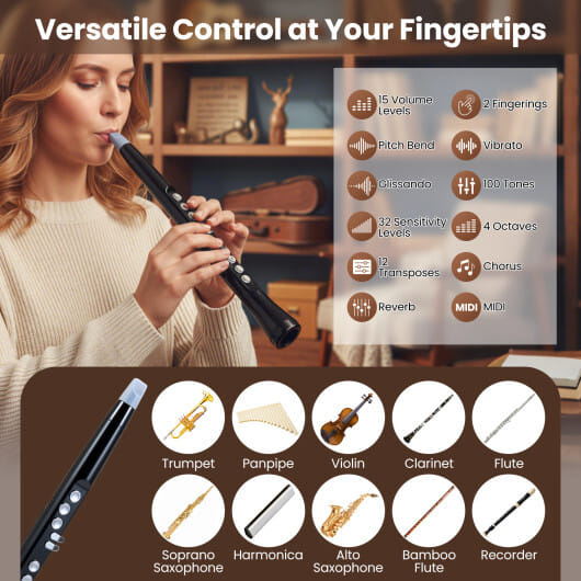 Electronic Wind Instrument Synthesizer Rechargeable Digital Saxophone-Black - Color: Black