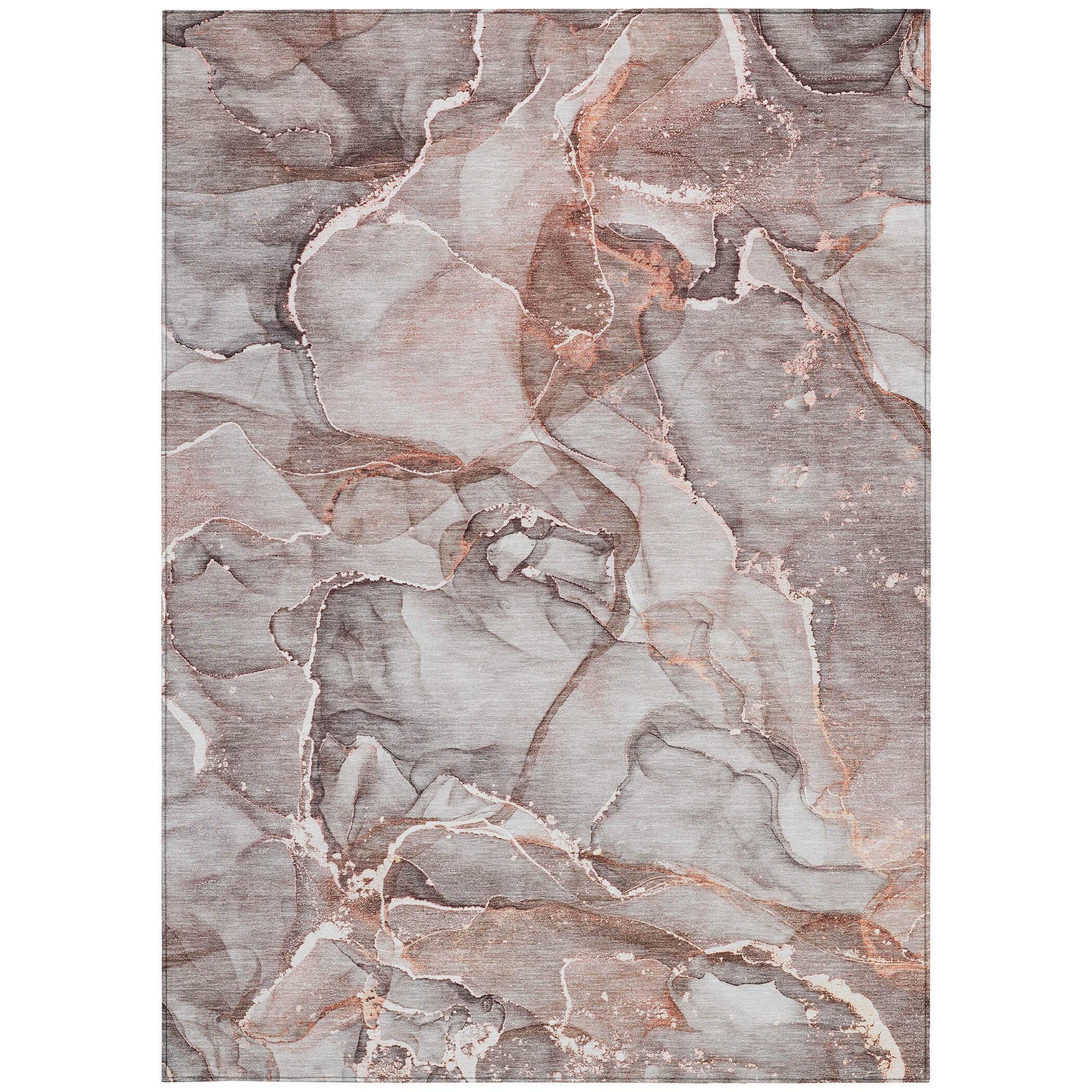 9' X 12' Gray and Red Abstract Washable Non Skid Indoor Outdoor Area Rug