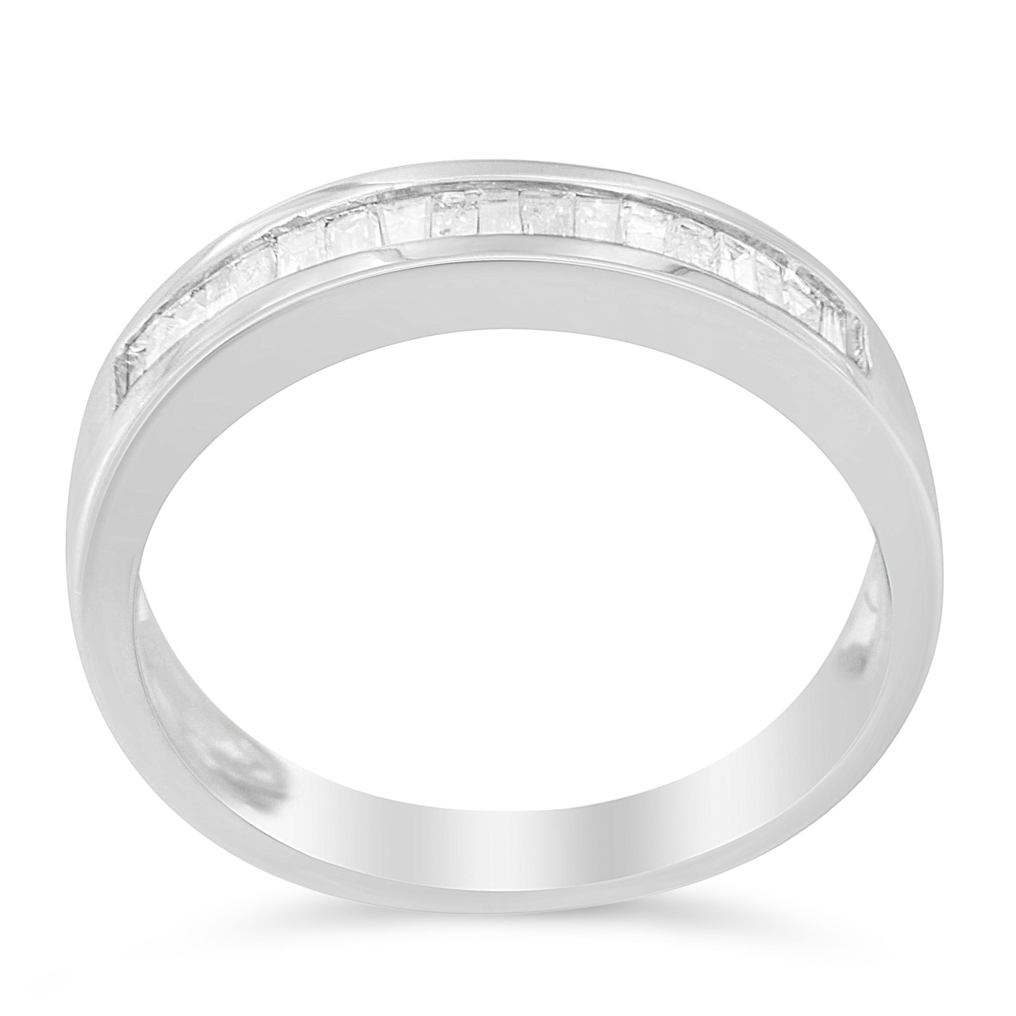 .925 Sterling Silver 1/3 Cttw Baguette Cut Diamond Channel Set Stackable Wedding Ring (H-I Color, I1-I2 Clarity) - Size 7-1/4